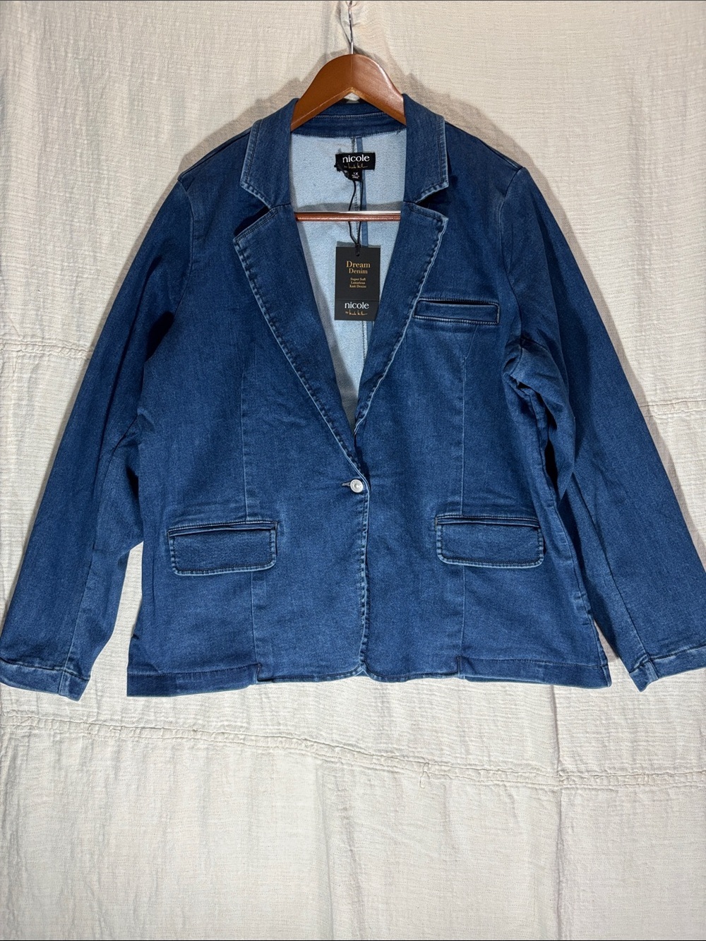 NWT Nicole by Nicole Miller Dream Denim Blazer Jacket Indigo Plus Size